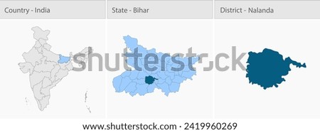 Nalanda District Map, District Nalanda, State Bihar, India Resign, Government, Politics, City, Vector, EPS, background, famous state in Indian politics, Bihar government, villages, town. Royalty-Free Stock Photo #2419960269