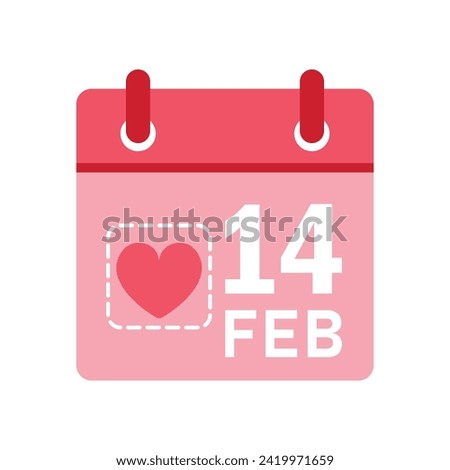 Pink Valentines Day Calendar Icon. 14 February Date Clip art Vector Illustration