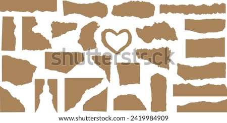 Torn paper vector illustration, heart shape paper, art project background. Perfect for scrapbooking, crafts, expressing emotions of love, loss, memory Royalty-Free Stock Photo #2419984909