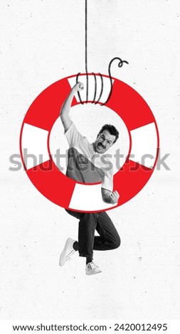 Modern aesthetic artwork. Man in painted lifeline. Consumer protection and brand reputation. Concept of customer service management, support, review, quick response, hotline. Ad Royalty-Free Stock Photo #2420012495