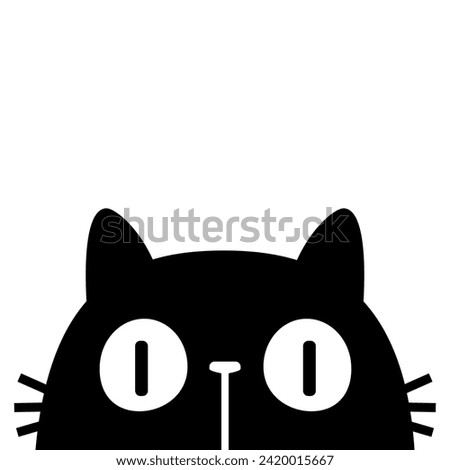 Peeking cat head face silhouette. Black kitten face head. Cute cartoon character. Kawaii funny animal. Baby greeting card. Pet collection. Sticker print. Flat design. White background Isolated. Vector