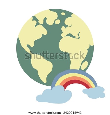 Planet and rainbow flat design green planet