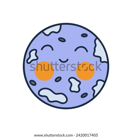 Cute smiling blue moon. Colorful vector isolated illustration hand drawn doodle. Icon or card, clip art