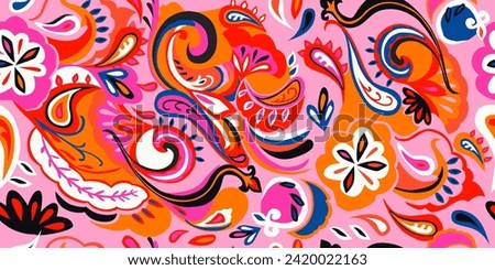 Modern hand drawn paisley ornament pattern. Abstract retro ethnic style. Fashionable vector template for your design. Textile printing, background, home decor. Vector illustration.