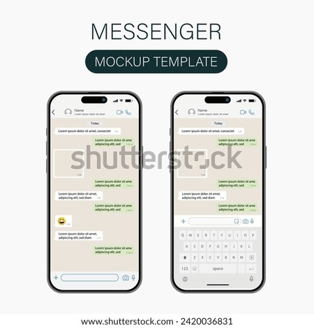 Smart phone and Messenger UI template, Social communication and messengers app in mobile communication illustration. Chat app template. Modern realistic  smartphone.
