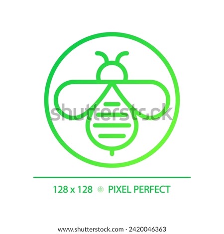 2D pixel perfect gradient honeybee icon, isolated vector, thin line green illustration representing allergen free.