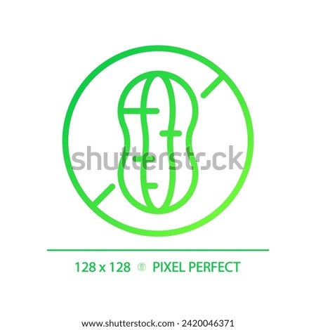 2D pixel perfect gradient nut free icon, isolated vector, thin line green illustration representing allergen free.