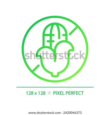 2D pixel perfect gradient corn free icon, isolated vector, thin line green illustration representing allergen free. Royalty-Free Stock Photo #2420046373