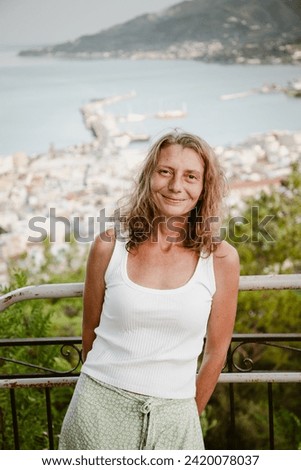 woman tourist taking a selfie in Zakynthos