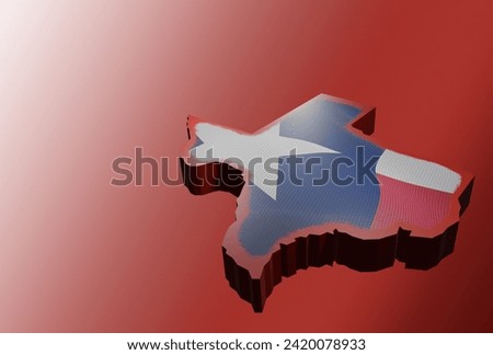 3d illustration of Texas map shape with Texas state flag over it.