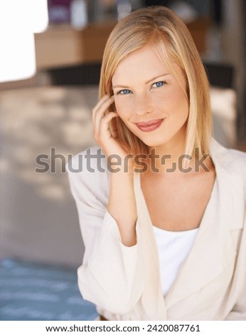 Portrait, business woman and beauty, professional entrepreneur and confidence at company workplace. Face, young employee and worker, blonde consultant or agent in office for career in Switzerland
