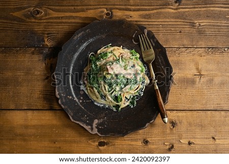 Spinach with Mentaiko Soy Milk Cream Pasta