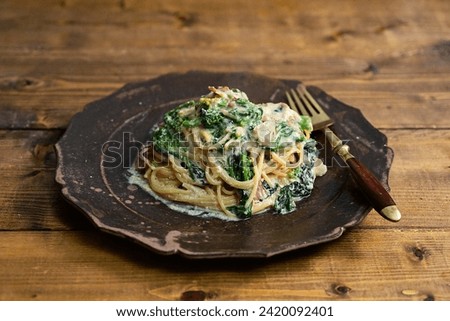 Spinach with Mentaiko Soy Milk Cream Pasta