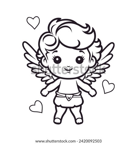 Cartoon simple vector cupid. Flat coloring book design on white background