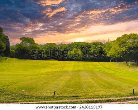 The image beautifully captures the tranquility and natural beauty of a world-class golf course, where every swing is met with the breathtaking backdrop of lush fairways and scenic landscapes.  Royalty-Free Stock Photo #2420113197