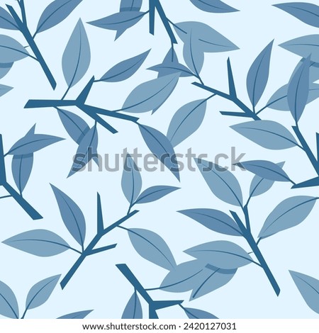 Seamless retro pattern of blue leaves with branches