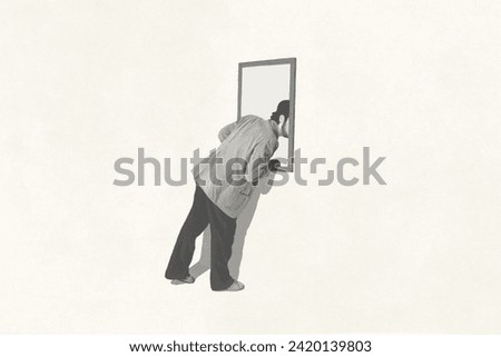 Illustration of man entering in a painting, think outside the box, surreal concept