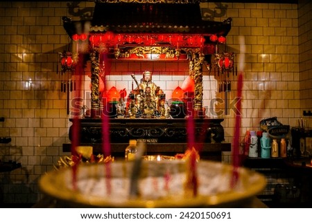 Chinese Worship Altar and Incense inside Tay Kak Sie Temple at Semarang Central Java Indonesia Royalty-Free Stock Photo #2420150691