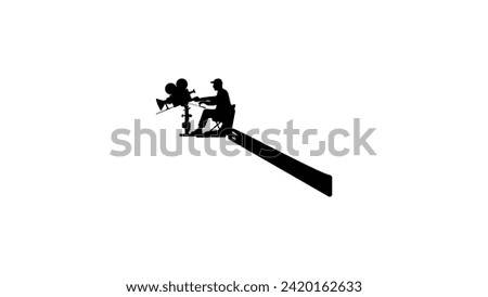 camera crane, cameraman shooting film, black isolated silhouette Royalty-Free Stock Photo #2420162633