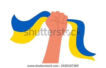 Flag of Ukraine, raising hand with Ukraine Flag - vector illustration