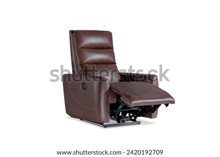 Brown Leather recliner chair isolated on white background, Comfortable Modern Recliner Sofa on Minimalist and Modern Home, Brown reclining chair isolated, Brown luxury leather recliner sofa Royalty-Free Stock Photo #2420192709