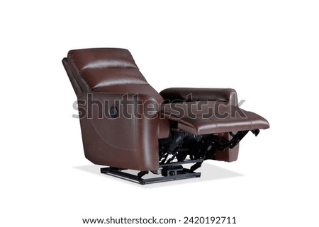 Brown Leather recliner chair isolated on white background, Comfortable Modern Recliner Sofa on Minimalist and Modern Home, Brown reclining chair isolated, Brown luxury leather recliner sofa Royalty-Free Stock Photo #2420192711