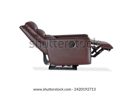 Brown Leather recliner chair isolated on white background, Comfortable Modern Recliner Sofa on Minimalist and Modern Home, Brown reclining chair isolated, Brown luxury leather recliner sofa Royalty-Free Stock Photo #2420192713