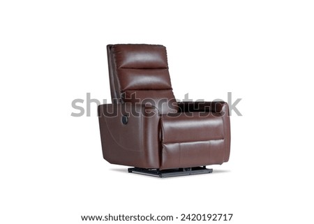 Brown Leather recliner chair isolated on white background, Comfortable Modern Recliner Sofa on Minimalist and Modern Home, Brown reclining chair isolated, Brown luxury leather recliner sofa Royalty-Free Stock Photo #2420192717