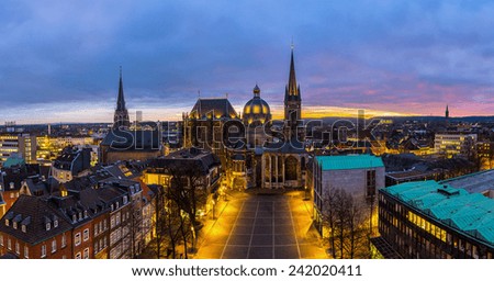 Aachen cathedral at sunset panorama in germany Royalty-Free Stock Photo #242020411