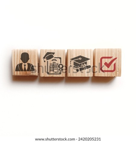 Wooden blocks with qualifications, certificates and graduate icons. The concept of academic qualifications. The concept of required skills.

 Royalty-Free Stock Photo #2420205231