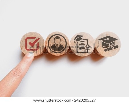Wooden blocks with qualifications, certificates and graduate icons. The concept of academic qualifications. The concept of required skills.

 Royalty-Free Stock Photo #2420205527