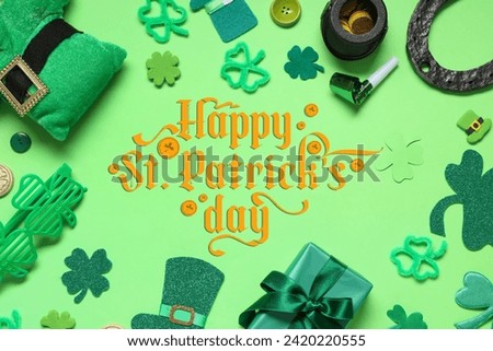 Poster for St. Patrick's Day with party decorations on green background