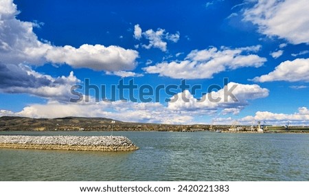 Photo taken on Kladovo bay, Danube. view of Drobeta Turnu Severin on the other side of the river.