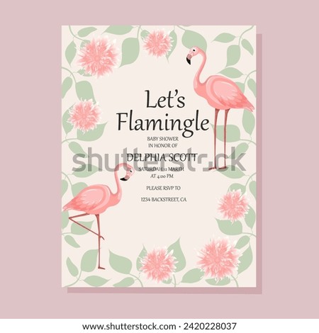 Flamingo party invitation.Baby shower invitations with flamingo cartoon character set.Birthday cards with cute animals.Wedding,Valentine's Day, baby shower,save the date,birthday.Vector illustration.