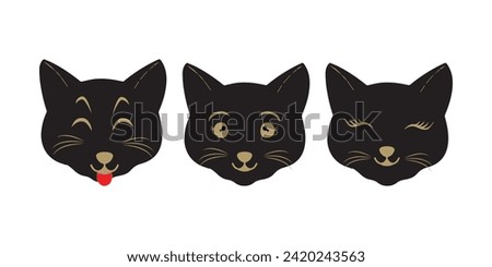 Cat pet head face icon, Vector illustration of funny cartoon cats, Cat face with various expressions and patterns vector illustration flat design. Eps 10