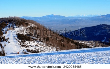 Mountains in winter. Klimczok peak in the Silesian Beskids