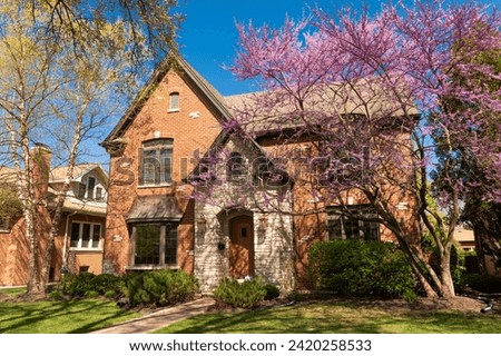 suburban design. residence architecture. Residential neighborhood subdivision. comfortable neighborhood. suburban house architecture. architecture concept. property in neighborhood. mortgage Royalty-Free Stock Photo #2420258533