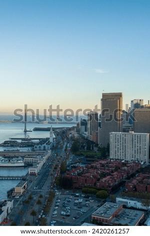 Aerial Views over Embarcadero at Sunset - San Francisco | 4K Ultra HD Image