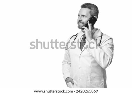 physician online isolated on white, copy space. physician online in studio. physician online