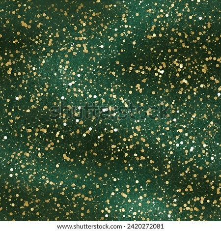 Green Glitter Seamless Pattern. This radiant texture, adorned with sparkling gold glitter, brings an opulent and glamorous feel to any project. Perfect for backgrounds and festive creations, download