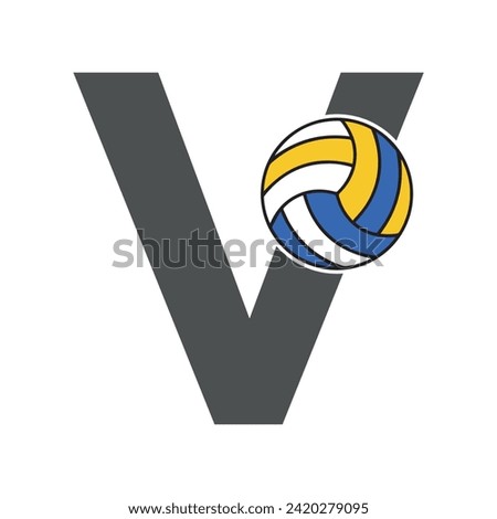 Initial Volleyball Logo combine with letter V vector template