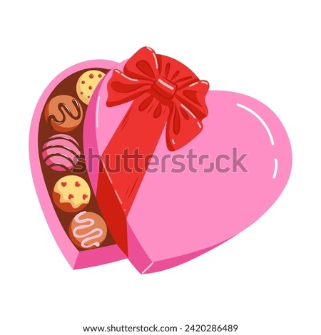 Hand drawn vector illustration of a heart shaped chocolate candy gift box. Sweet Valentine's Day present