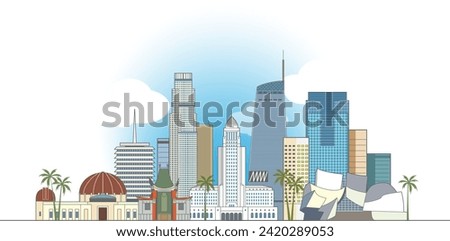Los Angeles cityscape line art style vector illustration