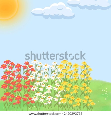 Vector design of flowers in a green meadow 