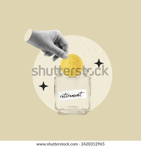 Starting pension, hand with coin, empty jar, retirement, young man's retirement, savings, money growing, planning the future, investing coins, finance, conservation, investment protection, economy