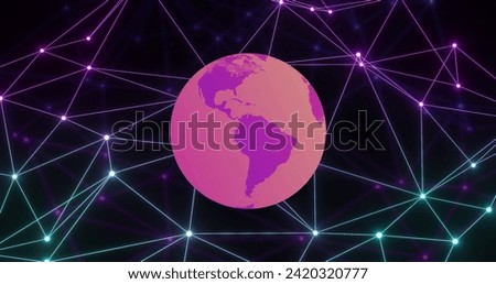 Image of globe with network of connections. Global networks, digital interface, computing and data processing concept digitally generated image.