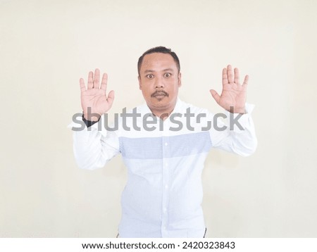 Asian male human expression in white shirt on white background
