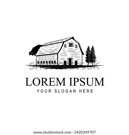 Farmhouse or barn vintage logo design. Countryside hand drawn silhouette logo.