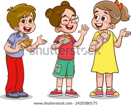 Vector illustration of kids eating sandwiches.
