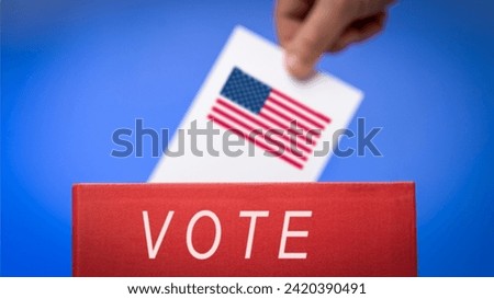 U.S. Elections, ballot box and flag of the United States of America, concept of presidential election, ballot box and US flag, democratic election concept.